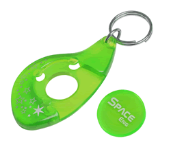 green plastic trolley coin keyring